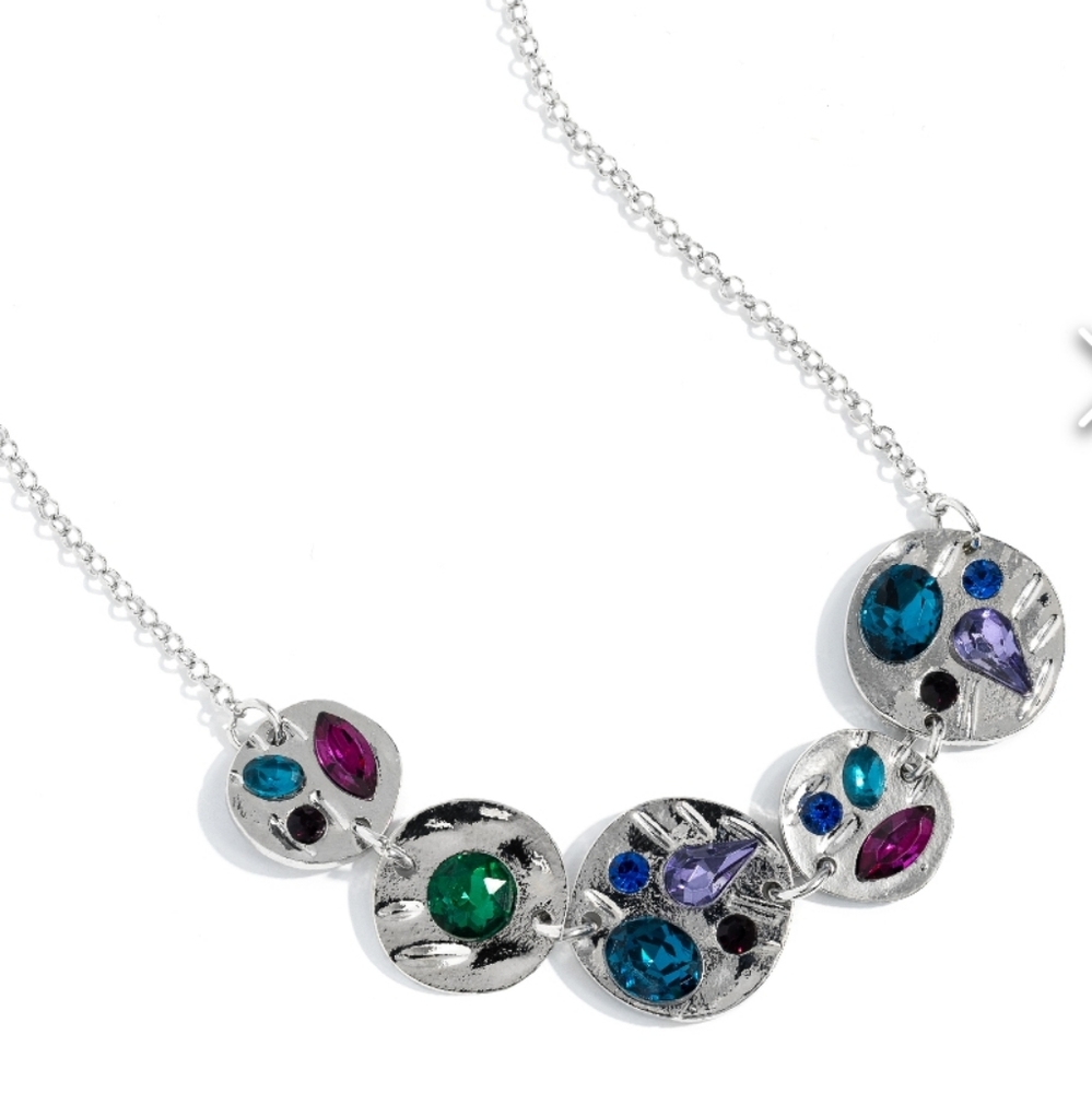 Handcrafted Honor Multi Necklace SILVER Purple Green Blue 💜